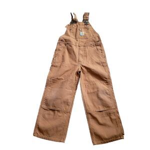 Carhartt Bibs Overalls Kids 6 Brown Canvas Youth Boys Double Knee Duck Outdoor